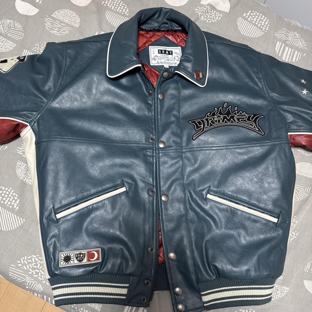 GRMY レザー スタジャン 青 赤
