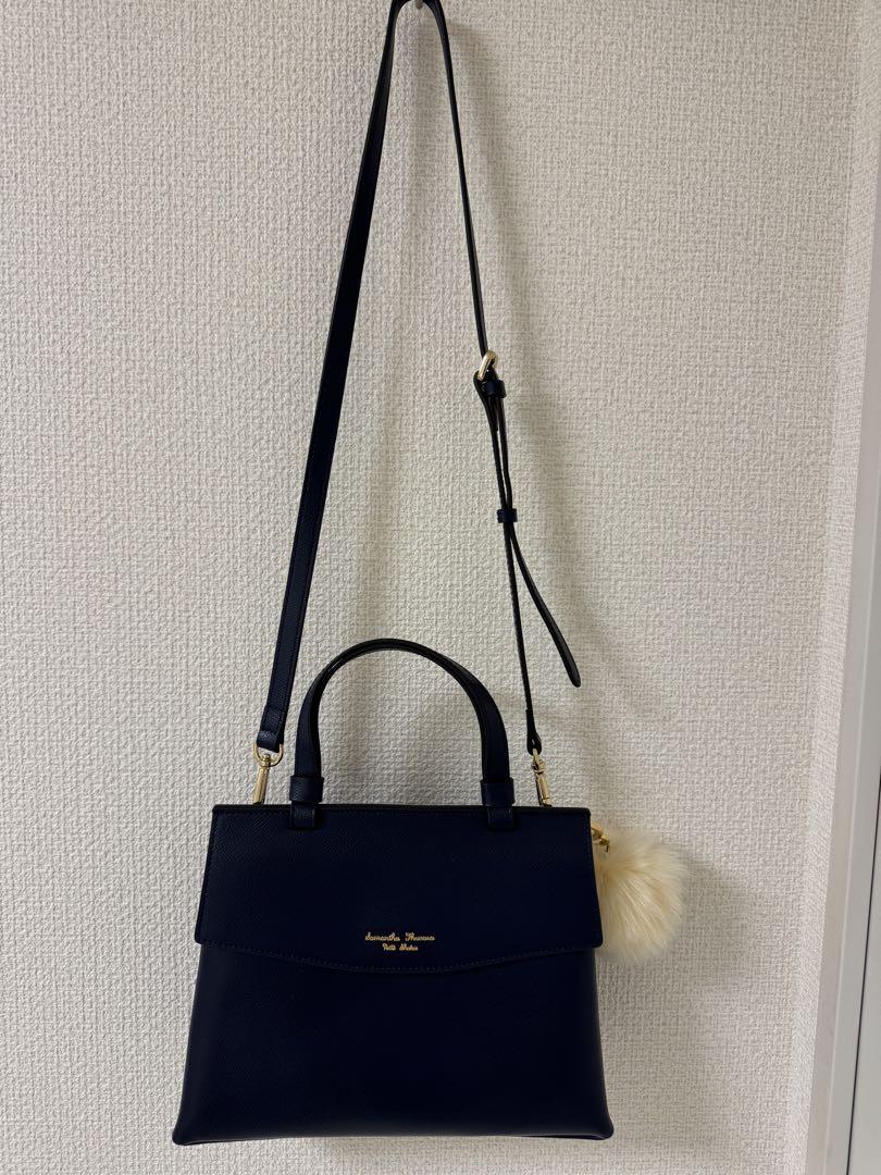 Samantha ネイビー ショルダーバッグ ファー付き