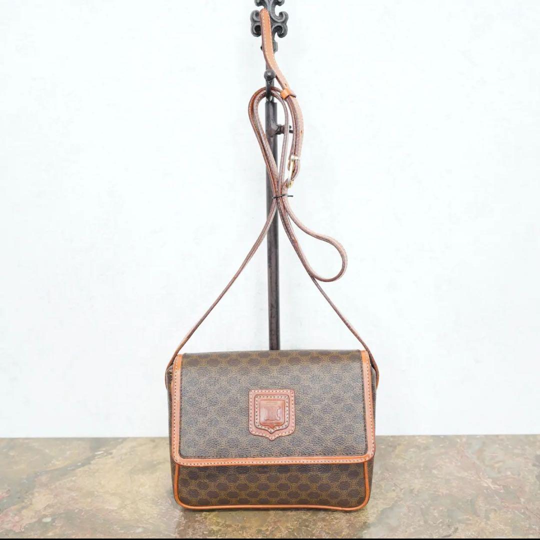 CELINE オールドセリーヌマカダム柄ロゴデザインショルダーバッグ