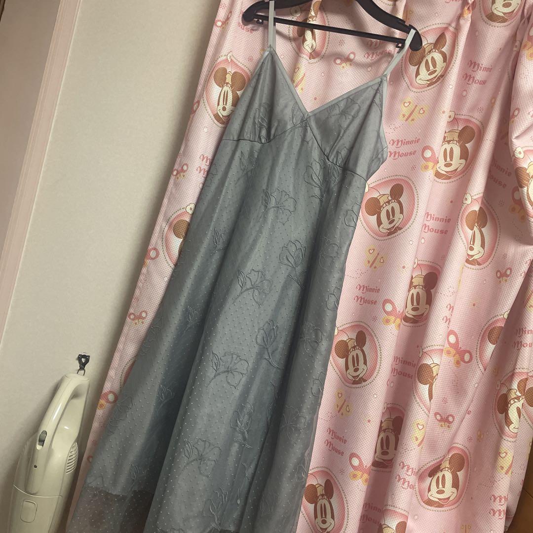 花柄ドットチュールロングワンピース