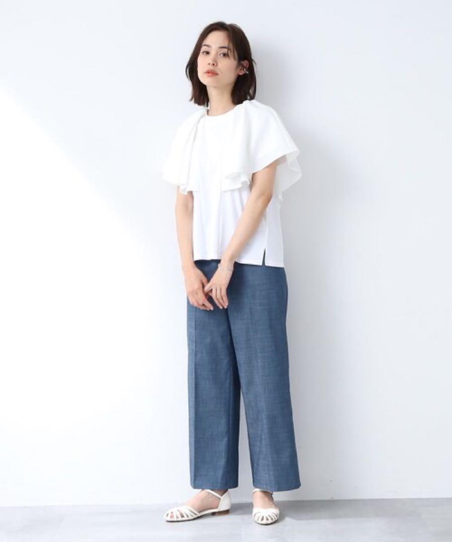 INDIVI バルーンケープ　カットソー　ホワイト　白　半袖　夏