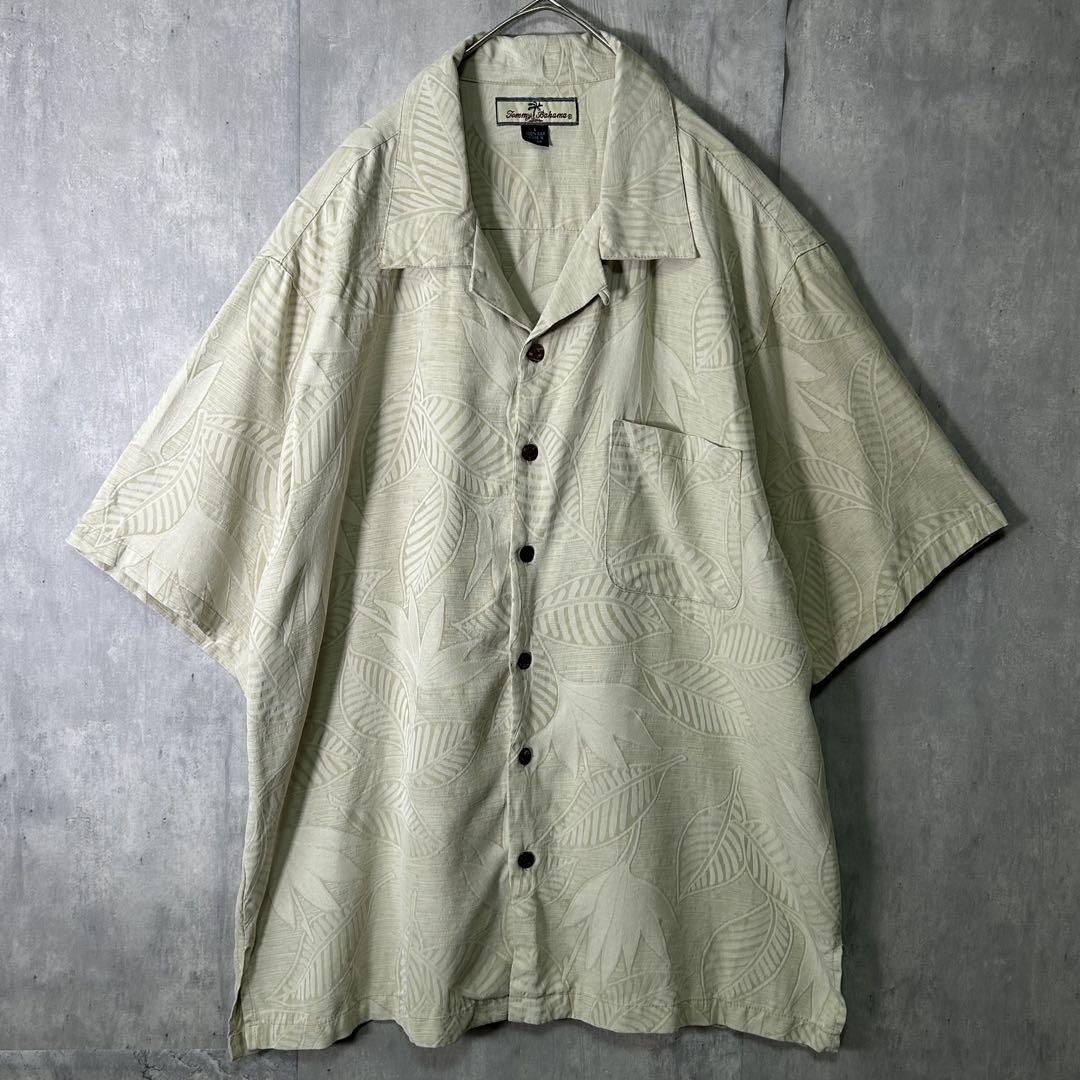 Tommy Bahama シルク アロハシャツ 総柄 クリーム色 開襟 木ボタン