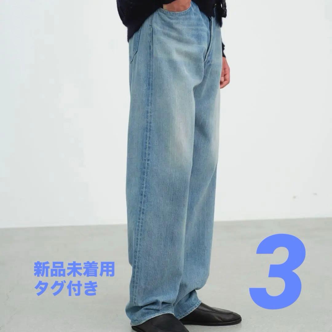 AURALEE SELVEDGE FADED LIGHT DENIM PANTS