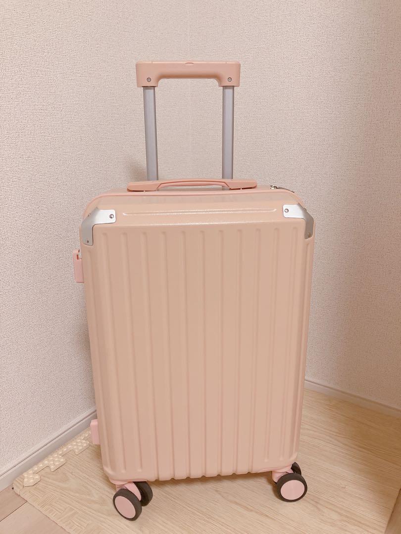 スーツケース ピンクS軽量キャリーバッグドリンクホルダーフック式底USBポート付