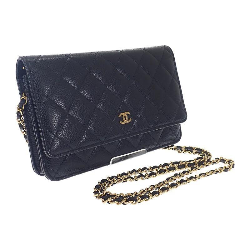 【CHANEL】クラシック チェーンウォレット マットキャビアスキン ブラック