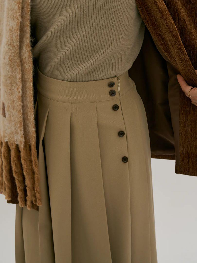 ollun side button pleated skirt