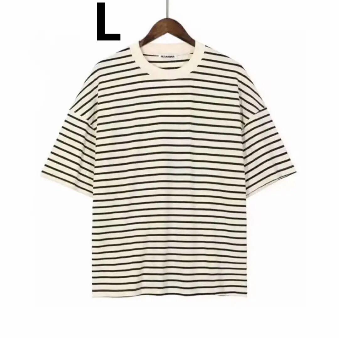 新品未使用 JIL SANDER Plusストライプロゴパッチ半袖TシャツL、 新品未使用 JIL SANDER Plusストライプロゴパッチ半袖TシャツL、