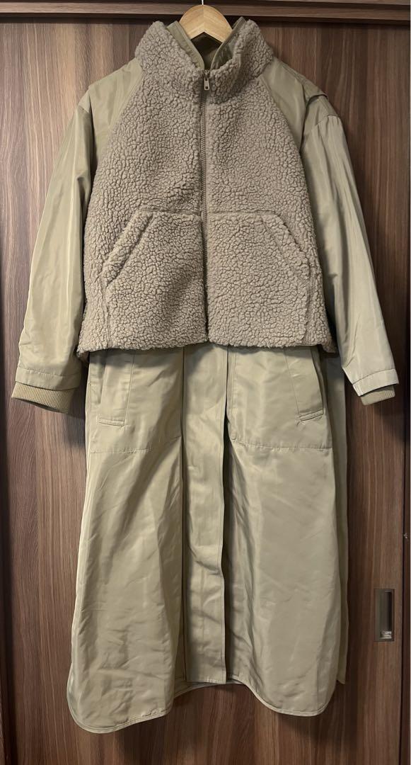 ear PAPILLONNER ボアベスト付き馬刺しゅうコート