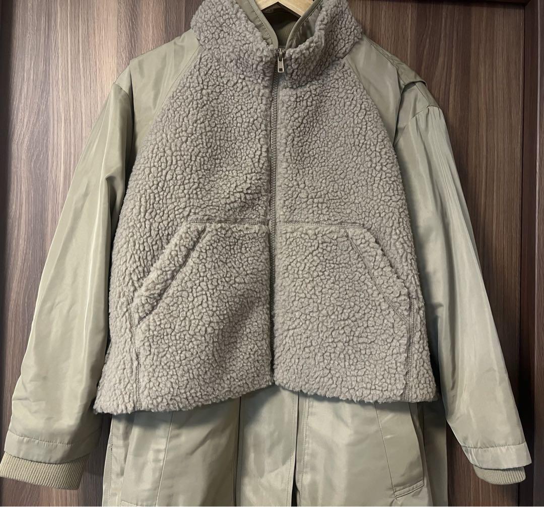 ear PAPILLONNER ボアベスト付き馬刺しゅうコート