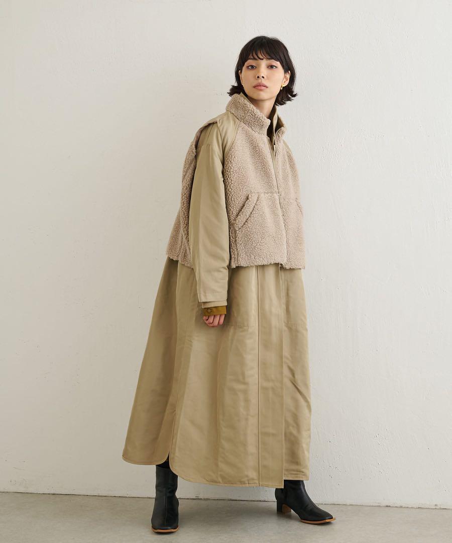 ear PAPILLONNER ボアベスト付き馬刺しゅうコート