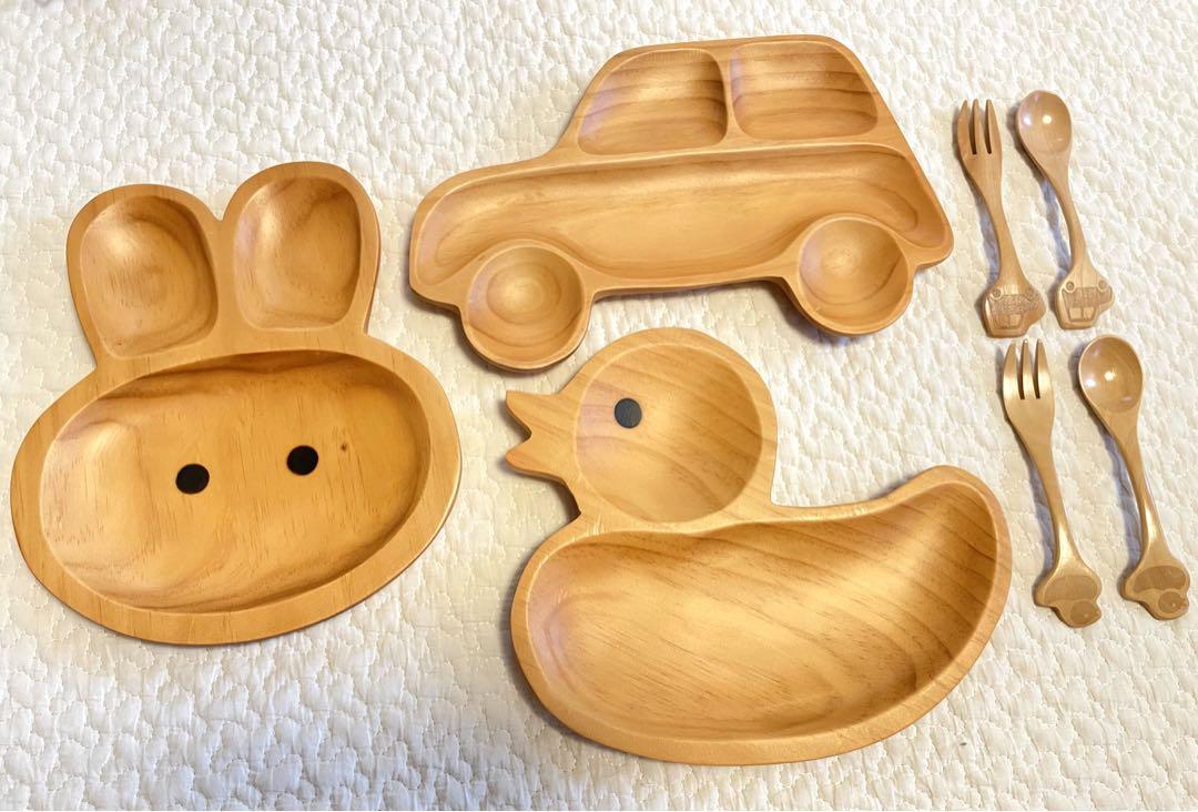 PETITS MAMAN キッズウッドトレイアヒル車うさぎ3点セット