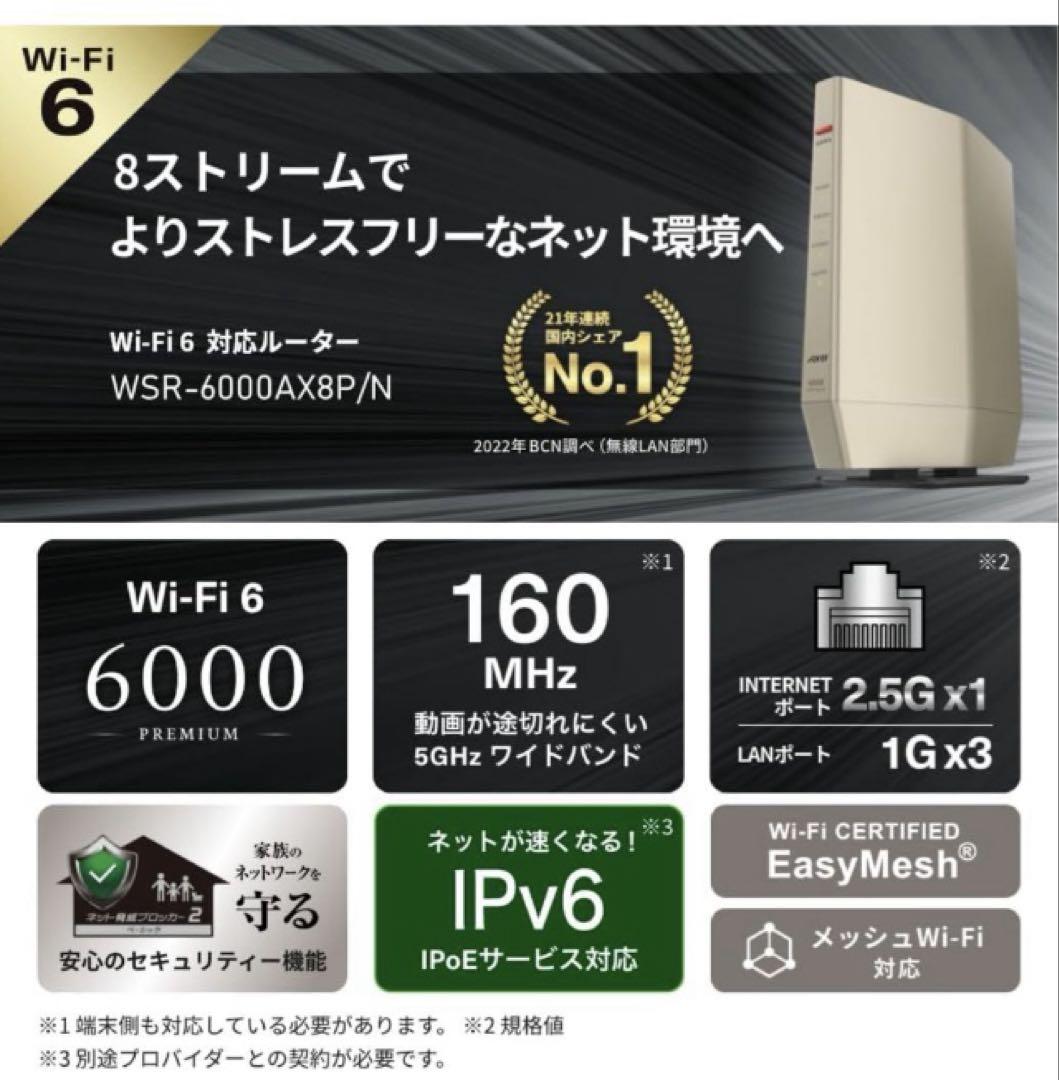 ルーター・ネットワーク機器 Buffalo WSR-6000AX8/CG 4803+1147Mbps