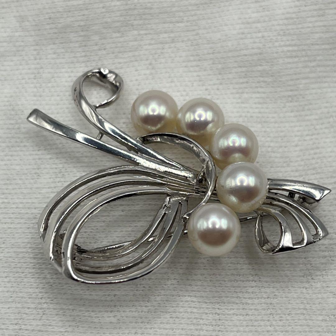 MIKIMOTO シルバー ブローチ パール付き MIKIMOTO ミキモト パール シルバー ブローチ 6.5~7mm 珠5粒