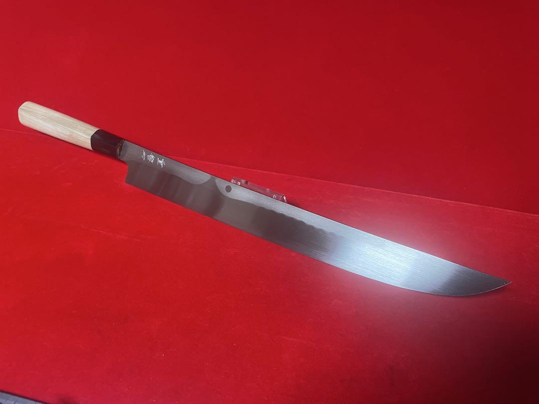 No.01339 包丁　重啓作　先丸筋引　両刃　本焼　富士山満月波紋　切味抜群