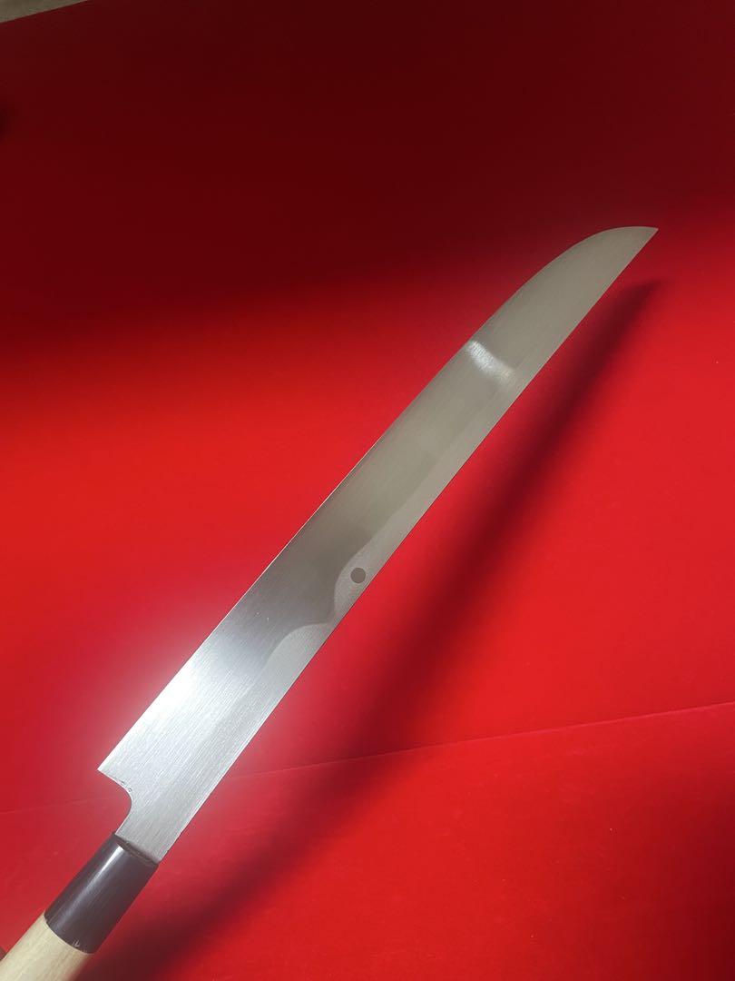 No.01339 包丁　重啓作　先丸筋引　両刃　本焼　富士山満月波紋　切味抜群