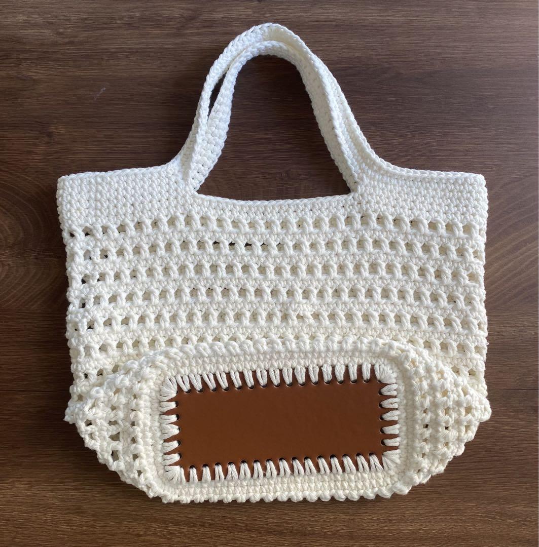 【コンビニ受取対応商品】 ハンドメイド メッシュバッグ トート ネットバッグ ホワイト バッグ