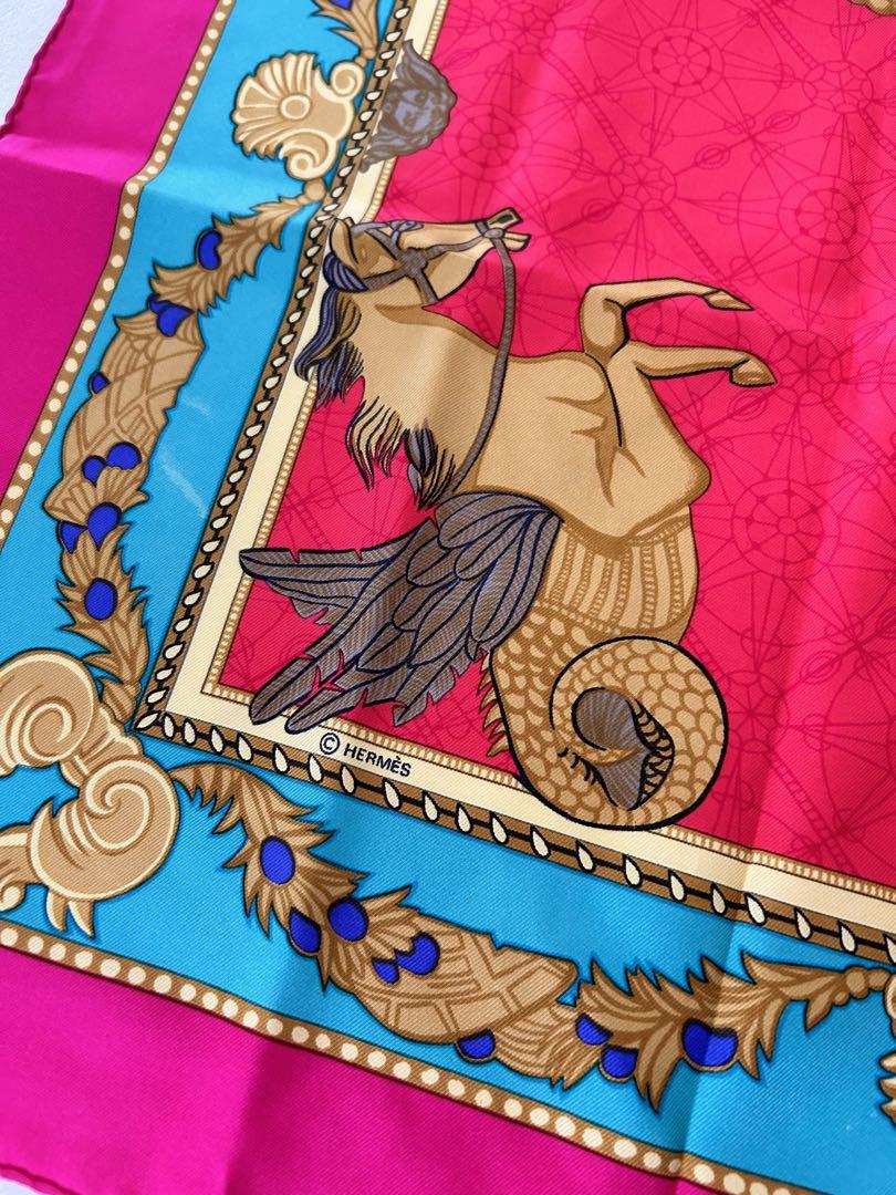 HERMES エルメス　スカーフ　カレ90 船　馬