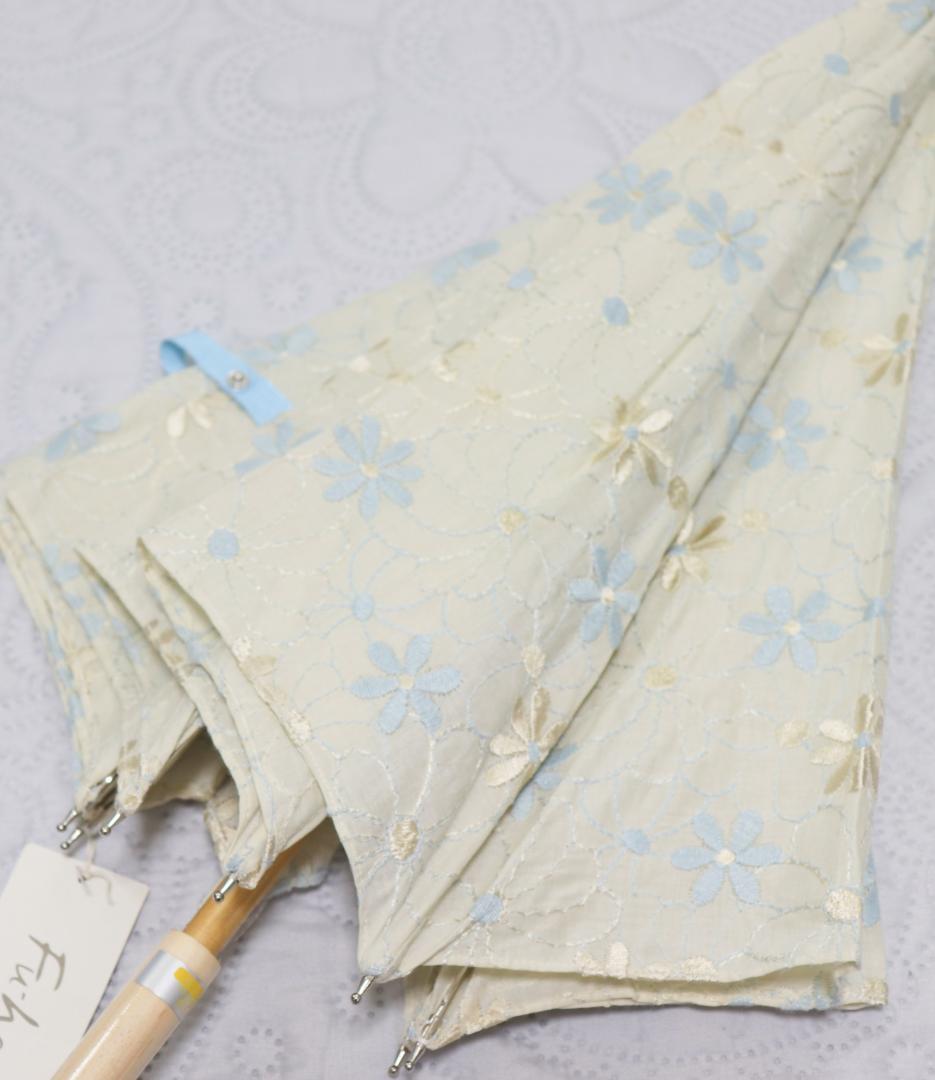 新品【fu-hen】長傘 日傘 綿100％ 綺麗豪華 総刺繍 木製 日本製
