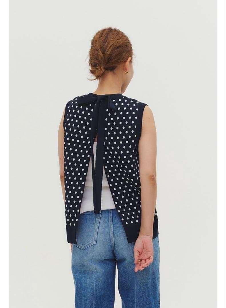 完売！yori マリンドットバックリボンジレ　ネイビー