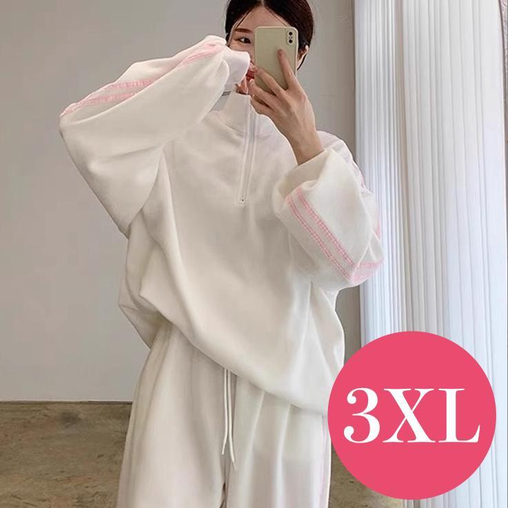 3XL セットアップ ジャージ 上下セット 白 ピンク ライン 裏起毛 部屋着