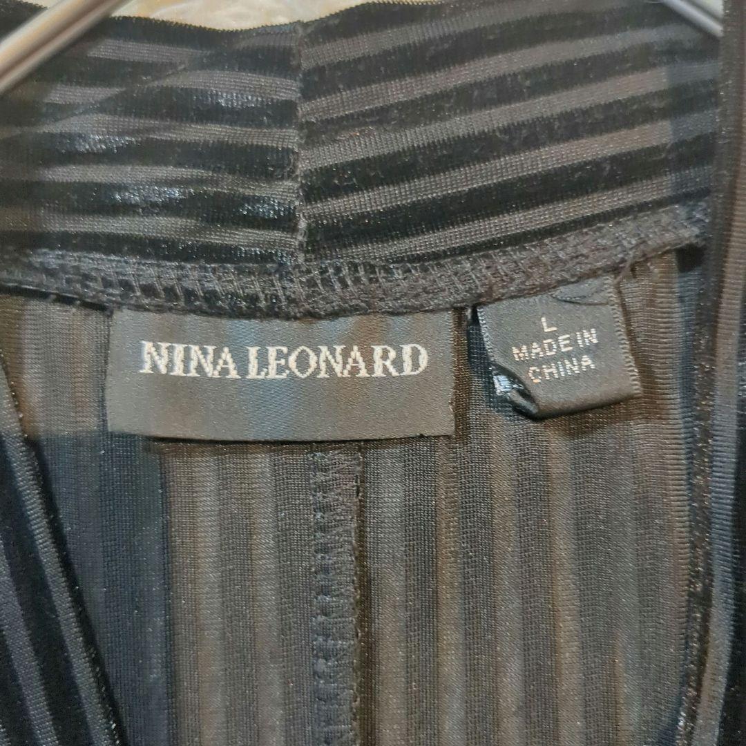 極美品 NINALEONARD (L) ストライプロングカーディガン 透感 黒