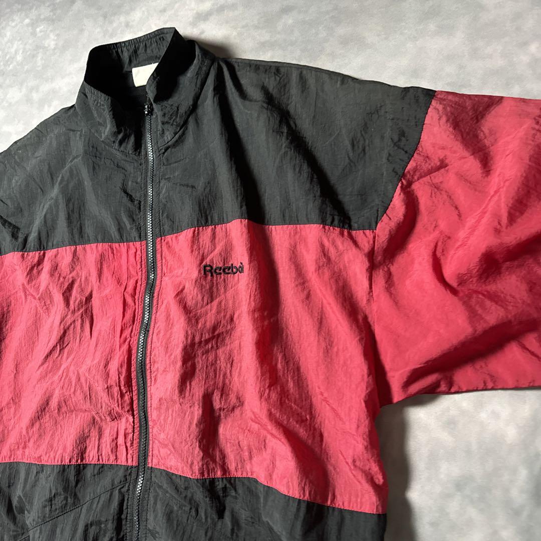 J48 古着90's Reebok黒赤ナイロンジャケット