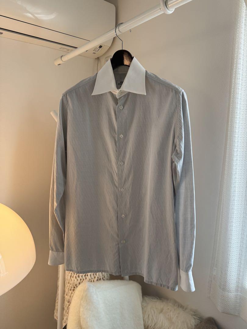 HERMES クレリックシャツ ドレスシャツ 総柄 40 15 3/4 白シャツ