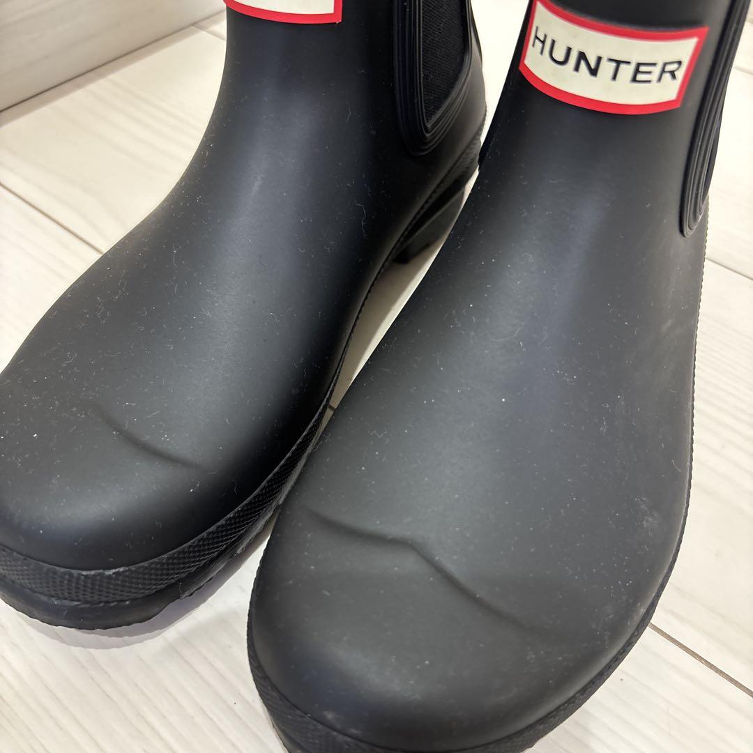 HUNTER サイドゴア チェルシー レイン ブーツ 黒 ブラック - 靴割引