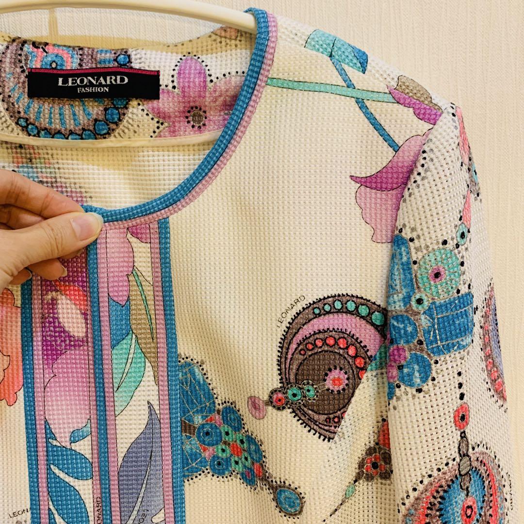 美品　LEONARD フラワープリント ノーカラージャケット　メッシュ　アウター