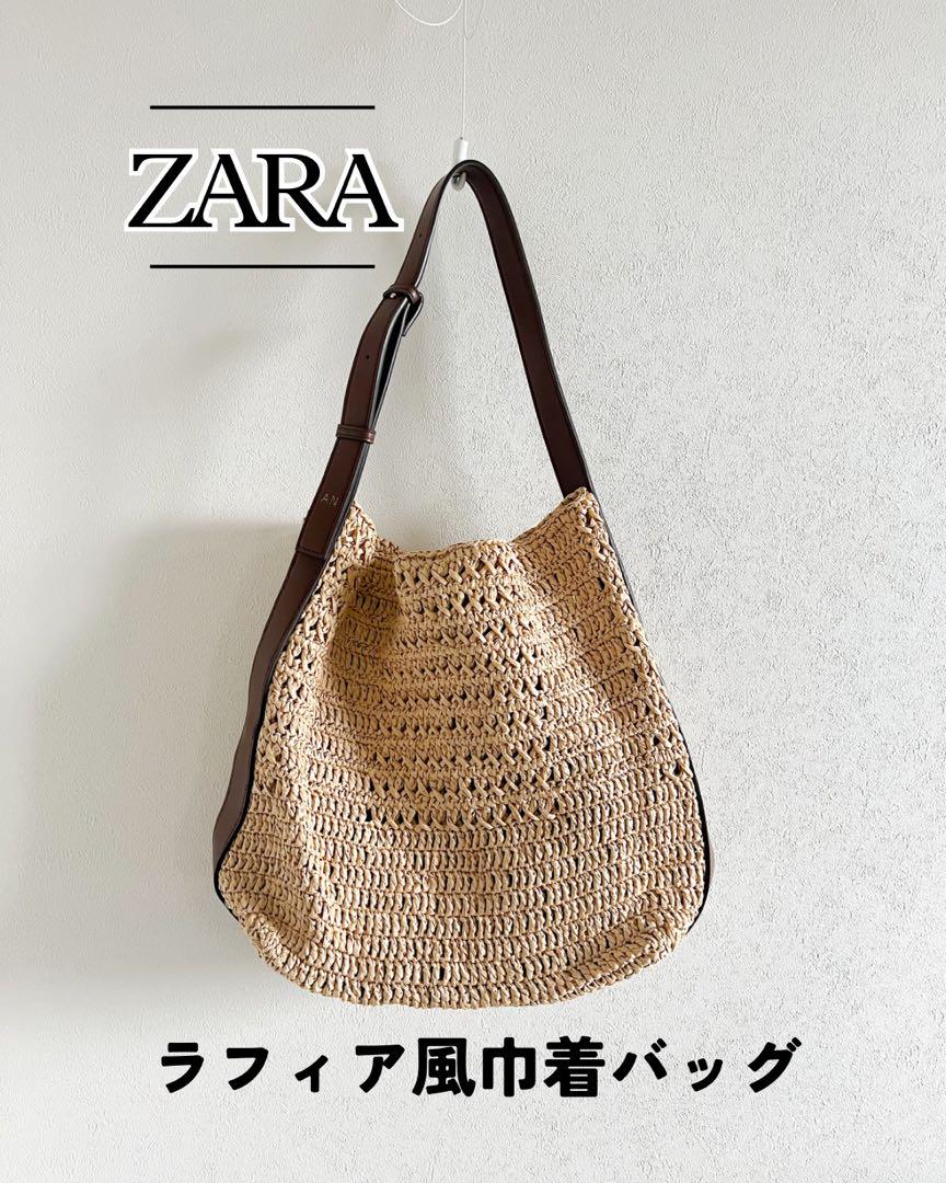 ZARA】ラフィア風巾着バッグ - メルカリ