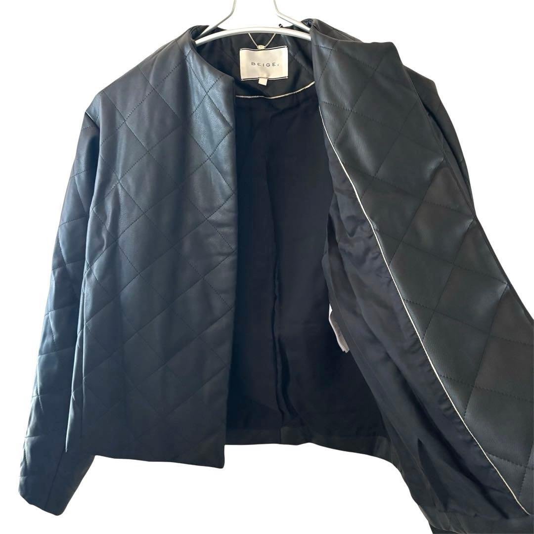 ダイヤキルト ノーカラーブルゾンM・BEIGE,