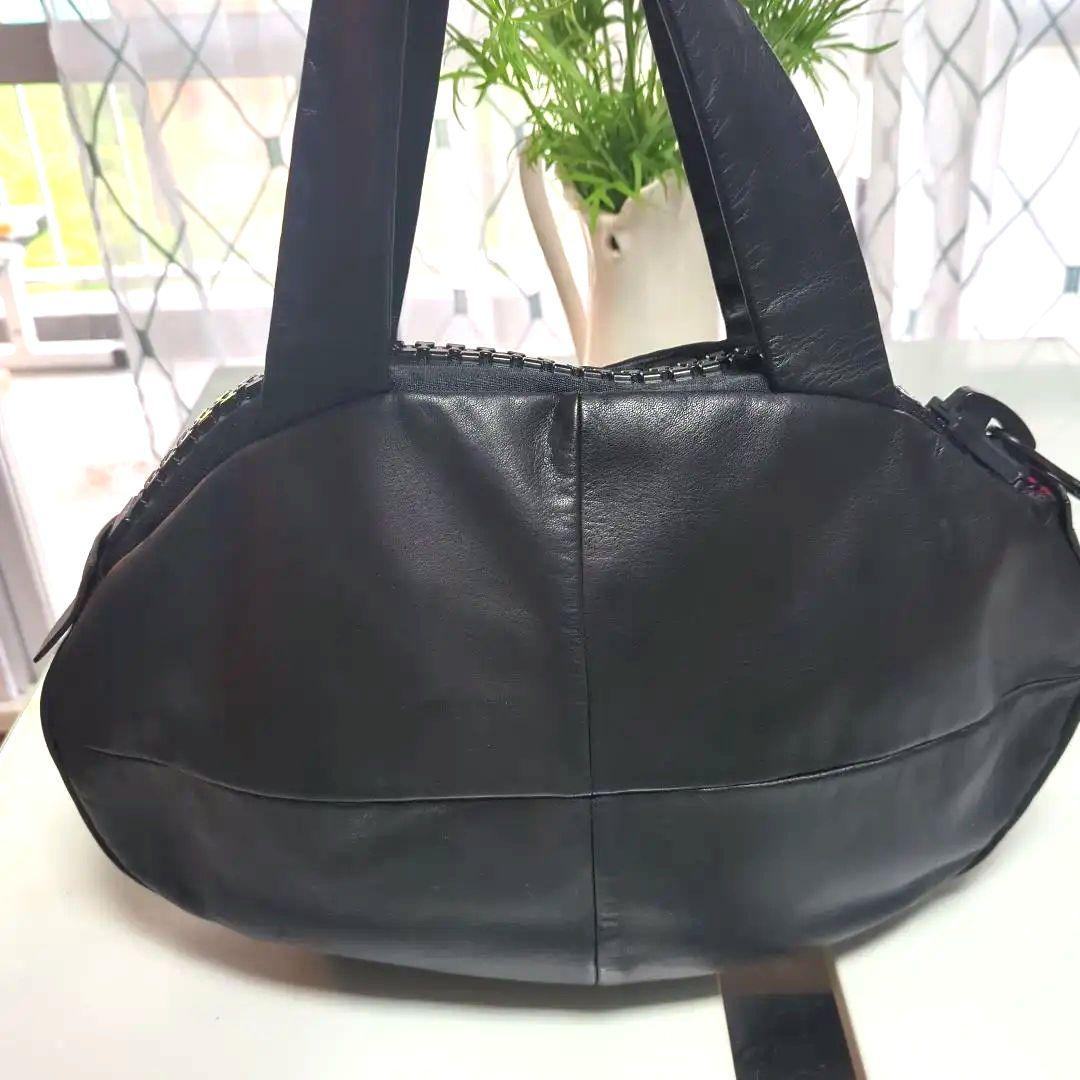 kawakawa 黒ビックジップ肩掛け-ハンドバックオールレザー