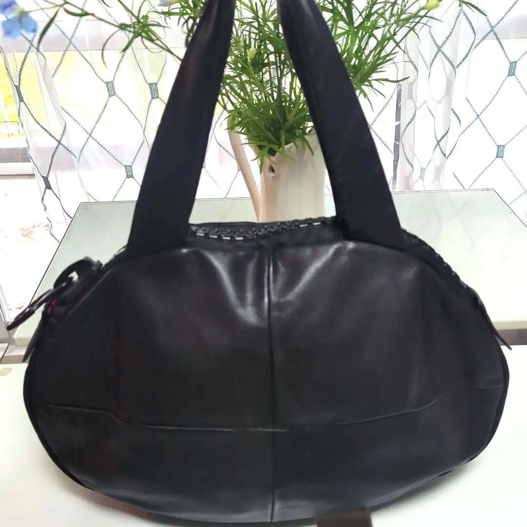 kawakawa 黒ビックジップ肩掛け-ハンドバックオールレザー