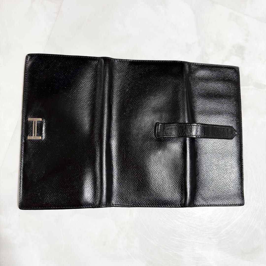 本物 エルメス HERMES ベアン □J刻印 三つ折り 長財布 黒 水色