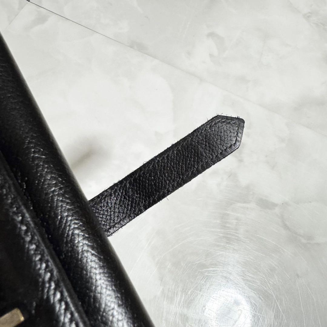 本物 エルメス HERMES ベアン □J刻印 三つ折り 長財布 黒 水色