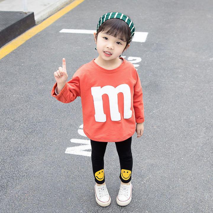 キッズセットアップ m'sトップス ニコちゃんレギンス 男女兼用 オレンジ120 国産品 キッズセットアップ m'sトップス ニコちゃんレギンス 男女兼用 オレンジ120 国産品