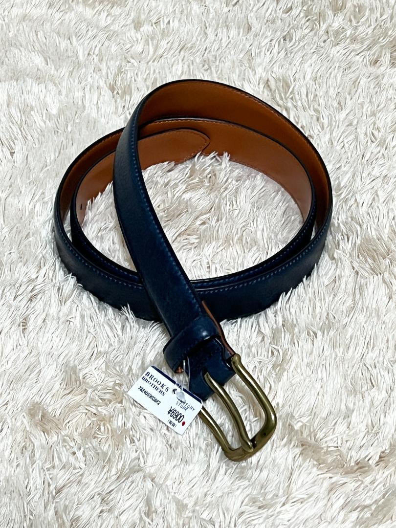 ほぼ未使用 Brooks Brothers 38/95 レザーベルト ネイビー