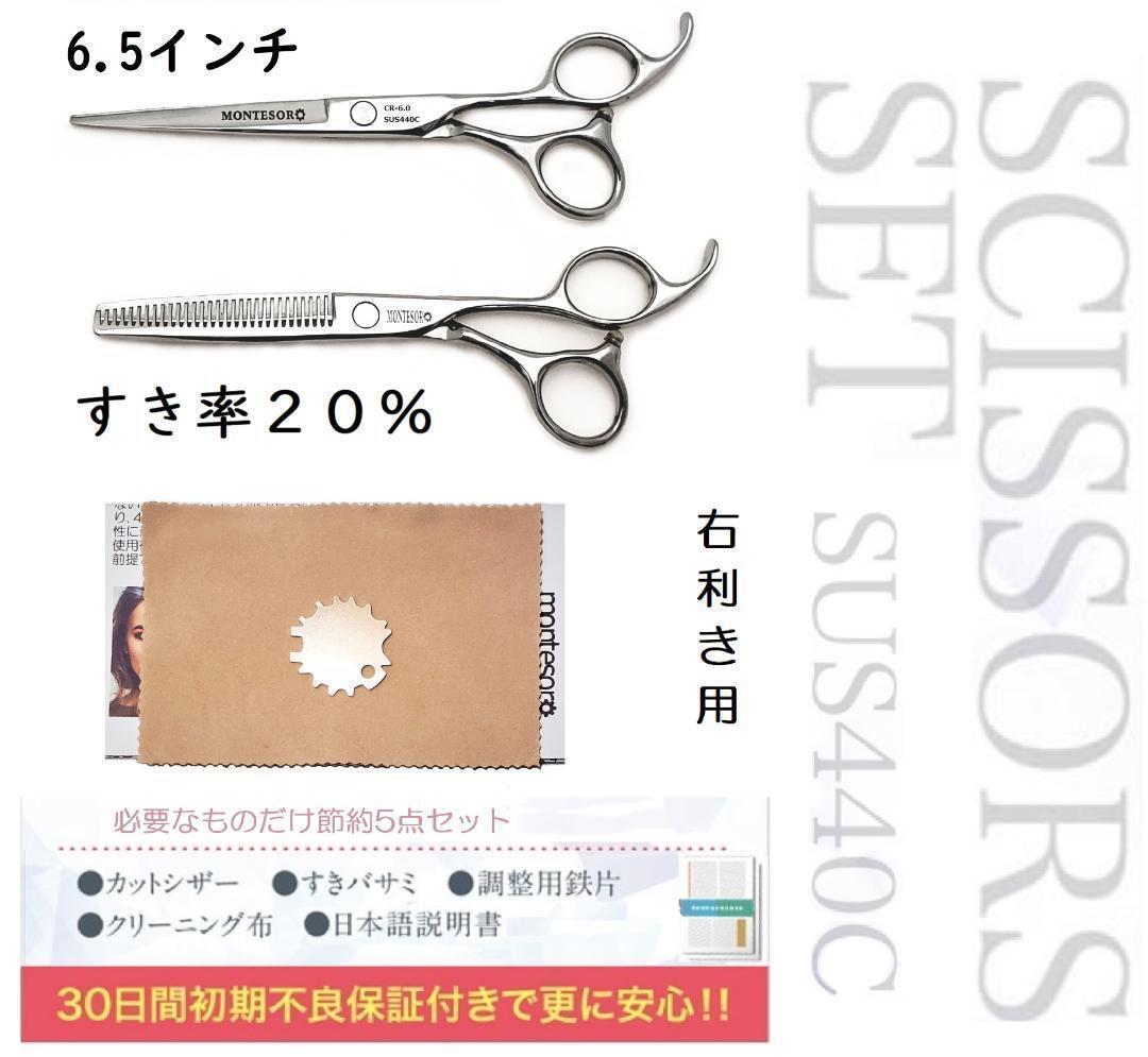 5点 スキ率 20％ すきばさみ 6.5インチ ヘアカットハサミ 散髪用セット