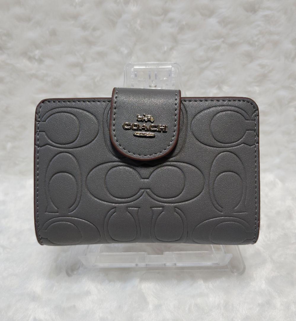 COACH 　二つ折り財布 　ミディアム　グレー