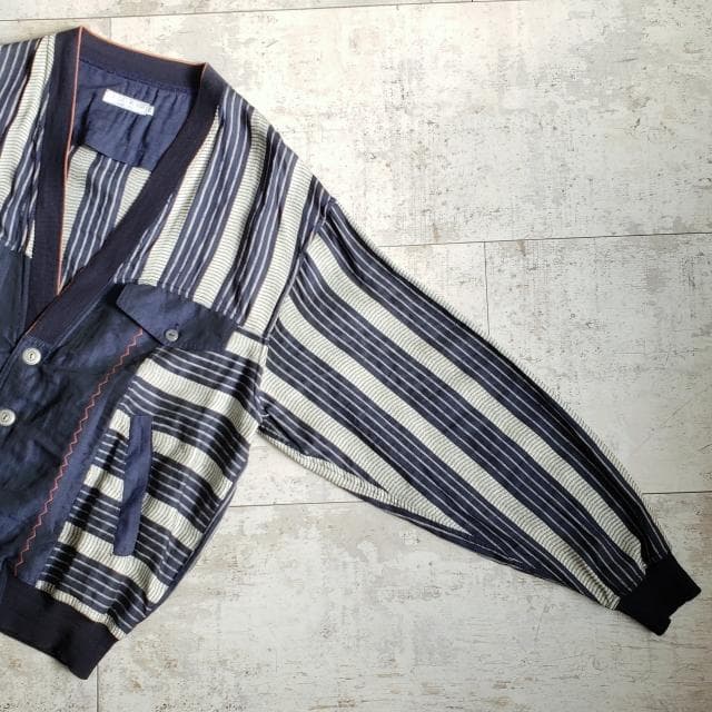 カルロパラッツィ ☆ボーダー 切替 カーディガン Ｖネック ブルゾン 50 伊製