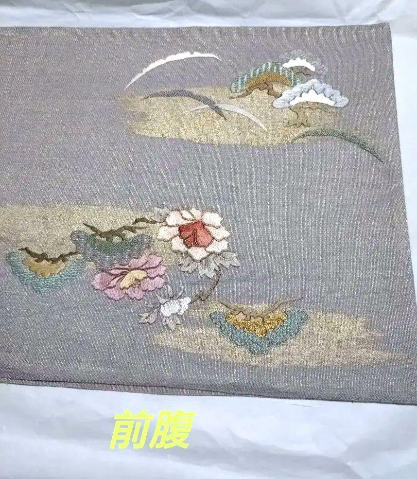 袋帯　刺繍　グレー　カジュアル　グレー