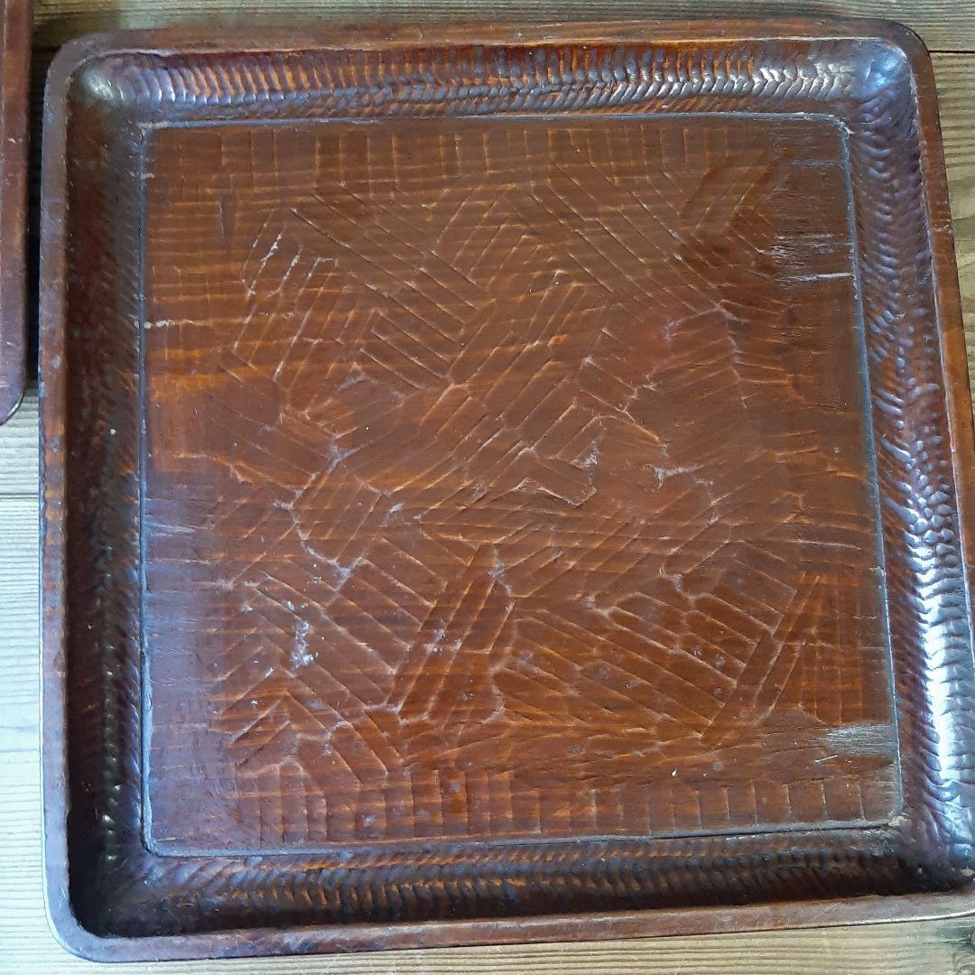 No4653 讃岐塗　讃岐彫懐石膳　3枚　民芸讃岐盆　工芸品　四方盆 送料無料