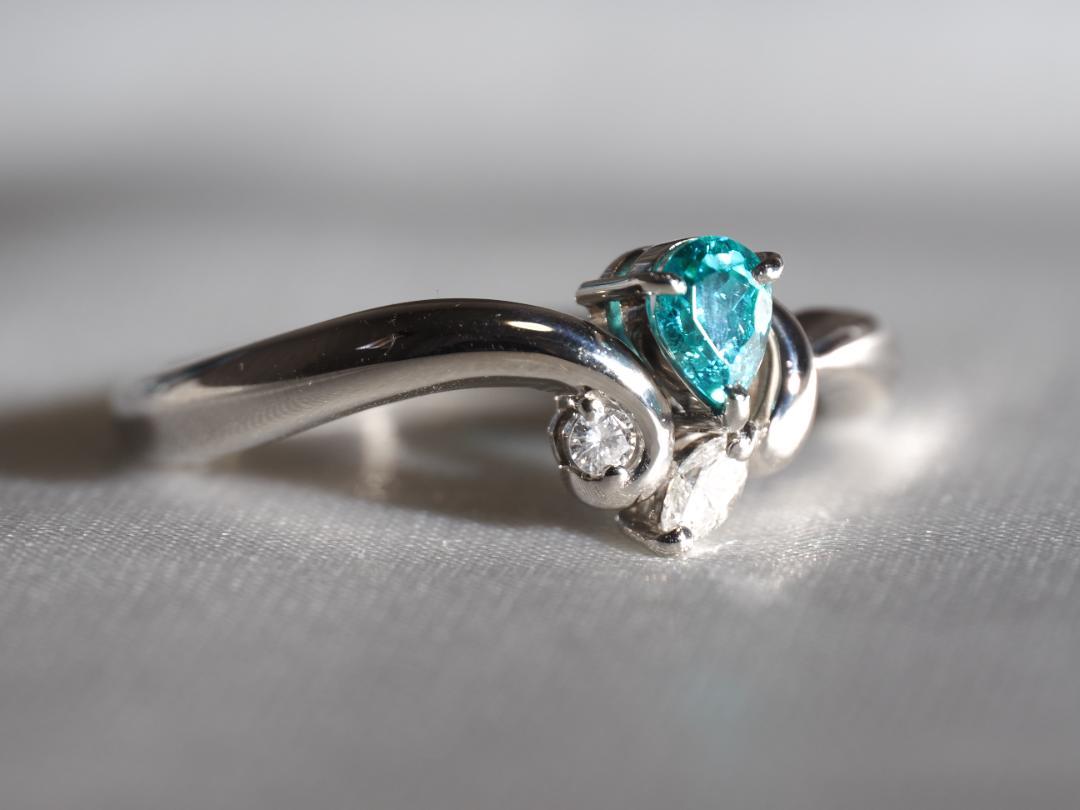 ブラジル産パライバトルマリン0.354ct D0.12ct Pt900 リング