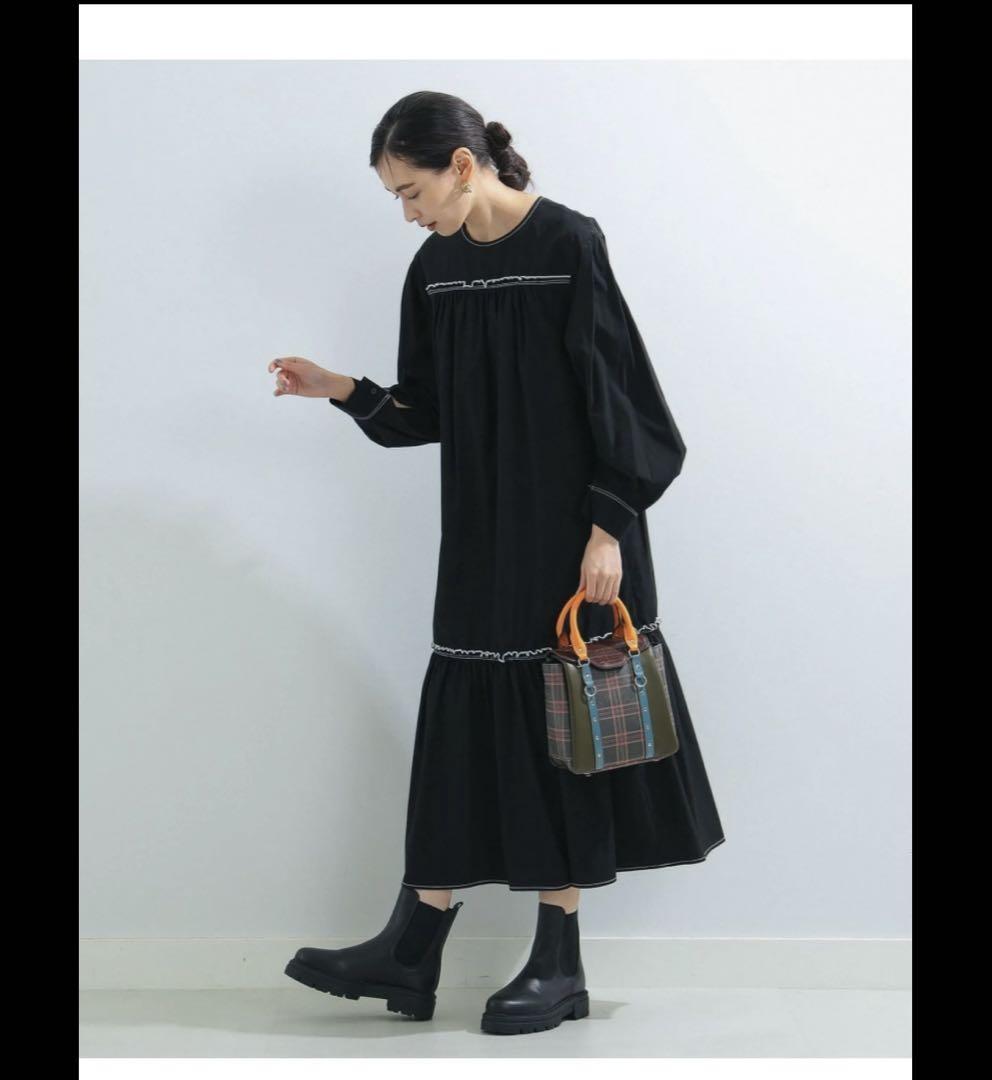 超美品‼️配色ステッチ ギャザー ワンピース Ray BEAMS ビームス