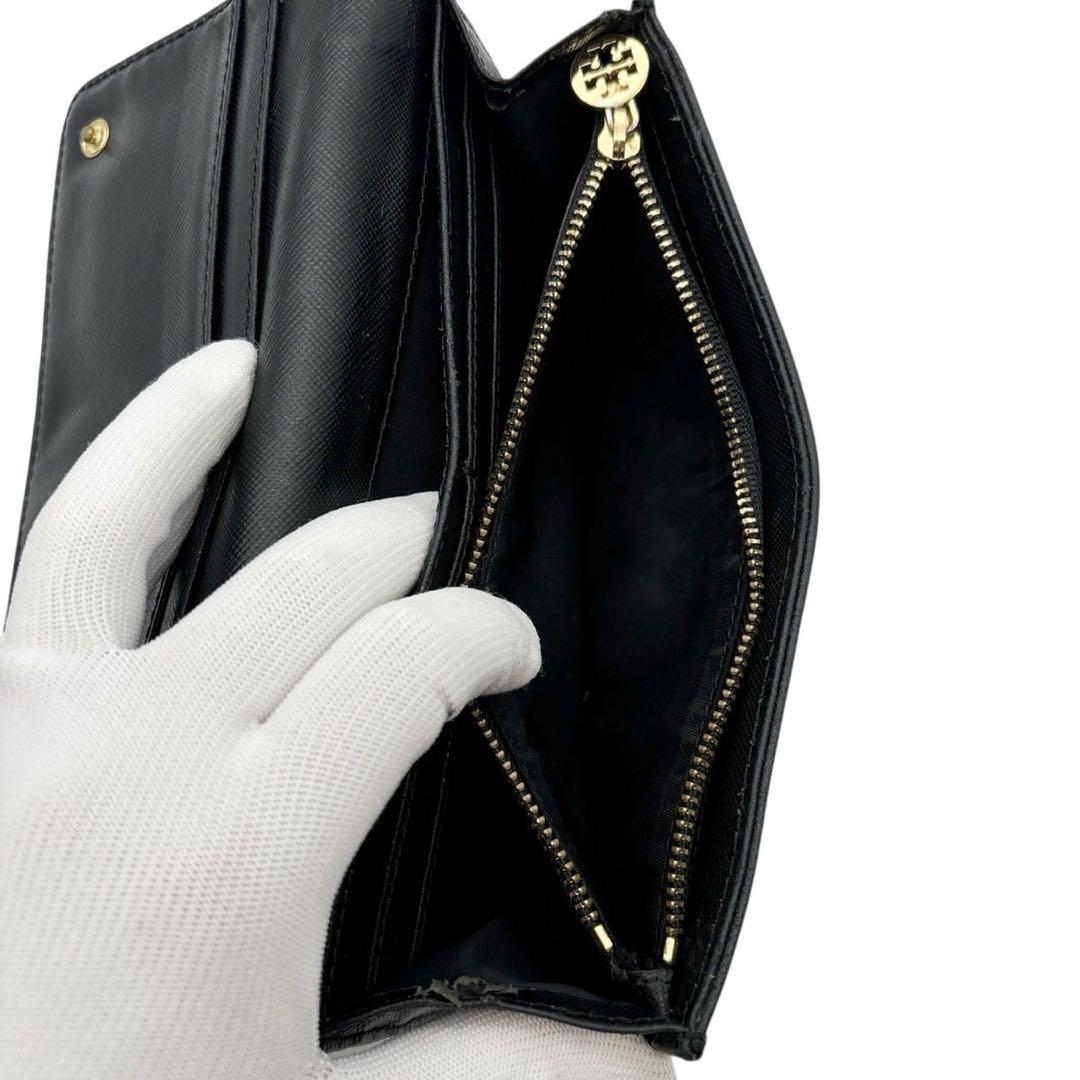 美品◎ トリーバーチ 長財布 ロゴ金具 レザー ブラック 小銭入れ