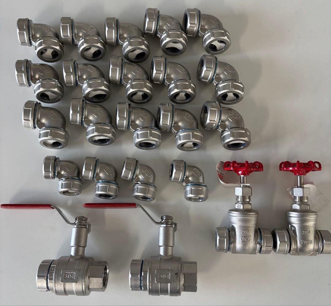 ナイスジョイント25A 90°エルボ 15個 20A 90°エルボ 4個 バルブ