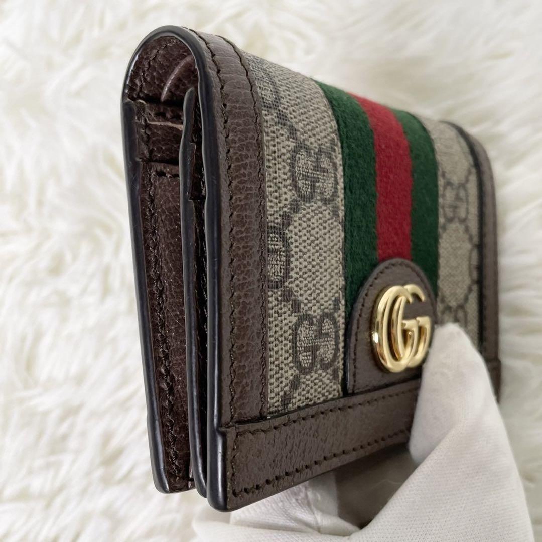 美品 GUCCI オフィディア 二つ折り財布 小売業者 シェリーライン PVC ブラウン