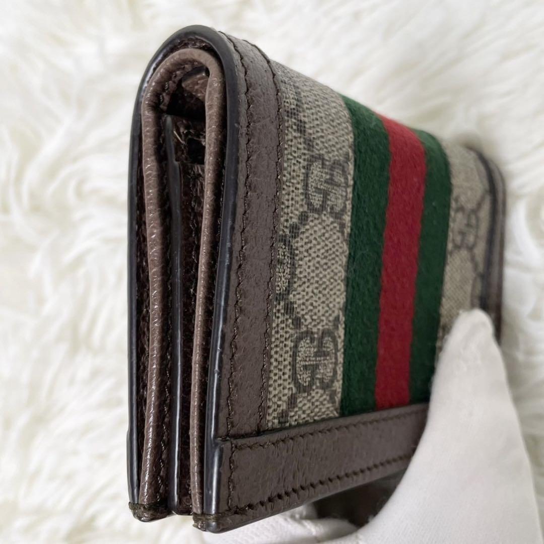 美品 GUCCI オフィディア 二つ折り財布 小売業者 シェリーライン PVC ブラウン