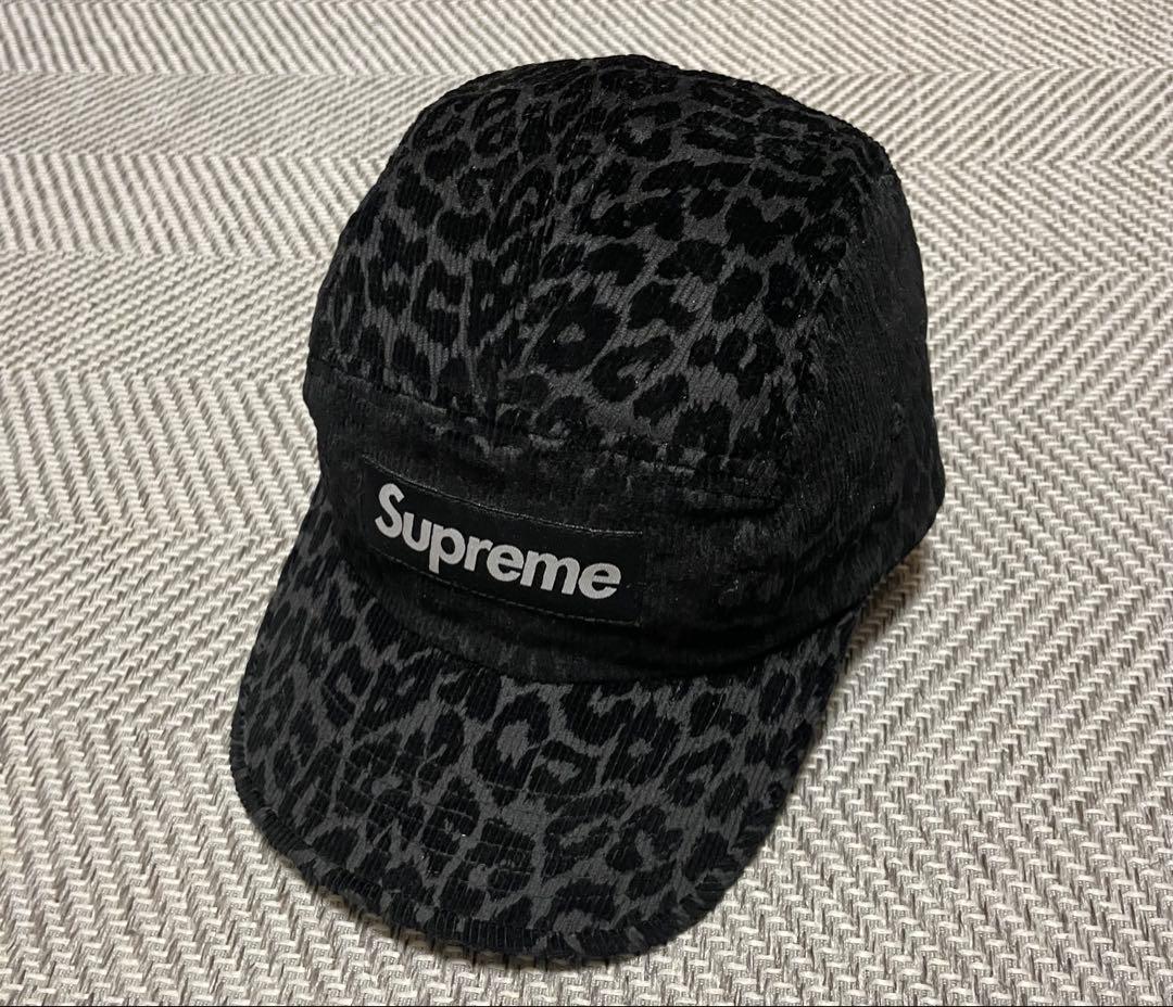 supreme Leopard Corduroy Camp Cap BLACK