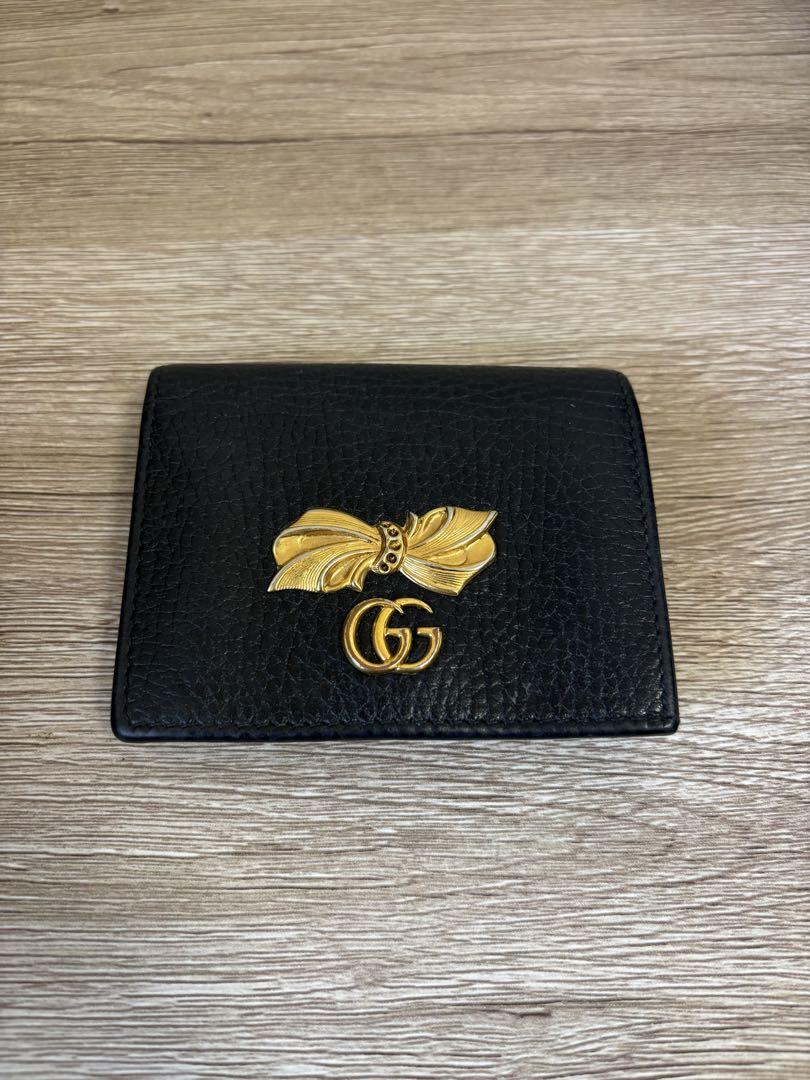 GG ブラック 二つ折り財布 リボンモチーフ